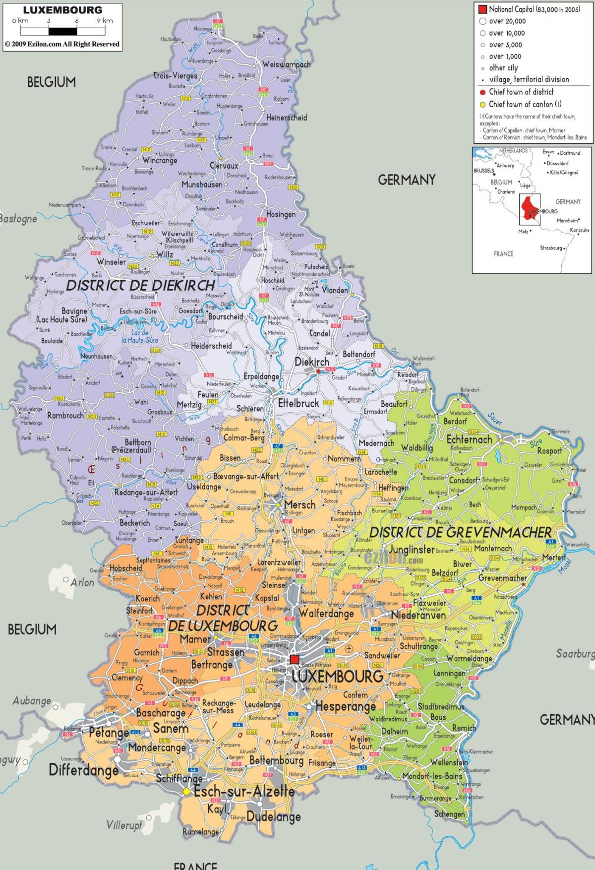 Λουξεμβούργο χάρτης της χώρας